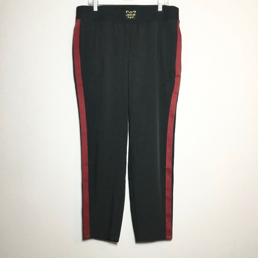 Laila Ali jogger black athletic pants boxing work out red blue side stripes XL